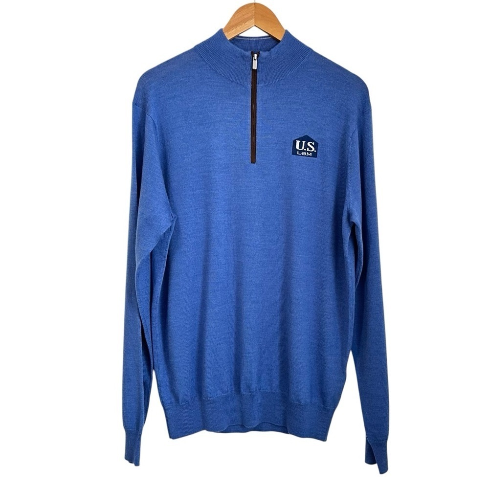 PETER MILLAR Crown Mens Autumn Crest Suede Trim Quarter Zip Sz Medium Cape Blue